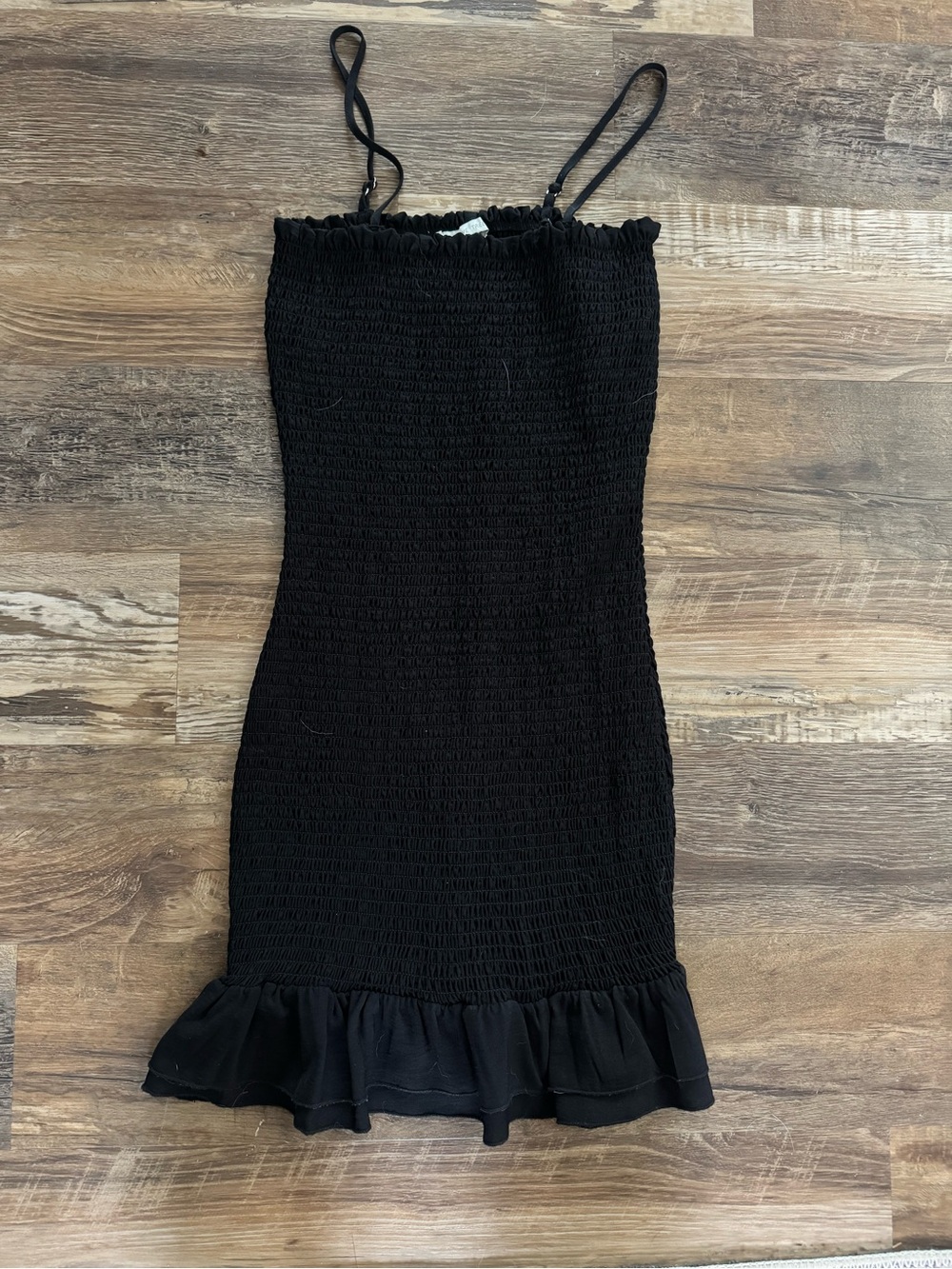 Black Smocked Ruffle-Hem Slip Dress - Women